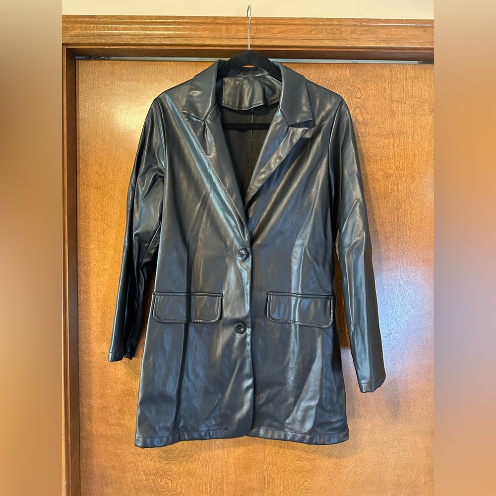 Black Faux Leather Blazer